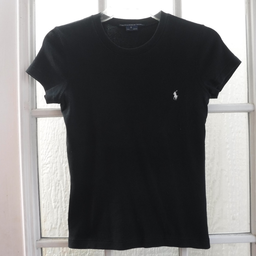 Ralph Lauren sport White Pony Logo on Black Color Short Sleeve Crewneck Shirt